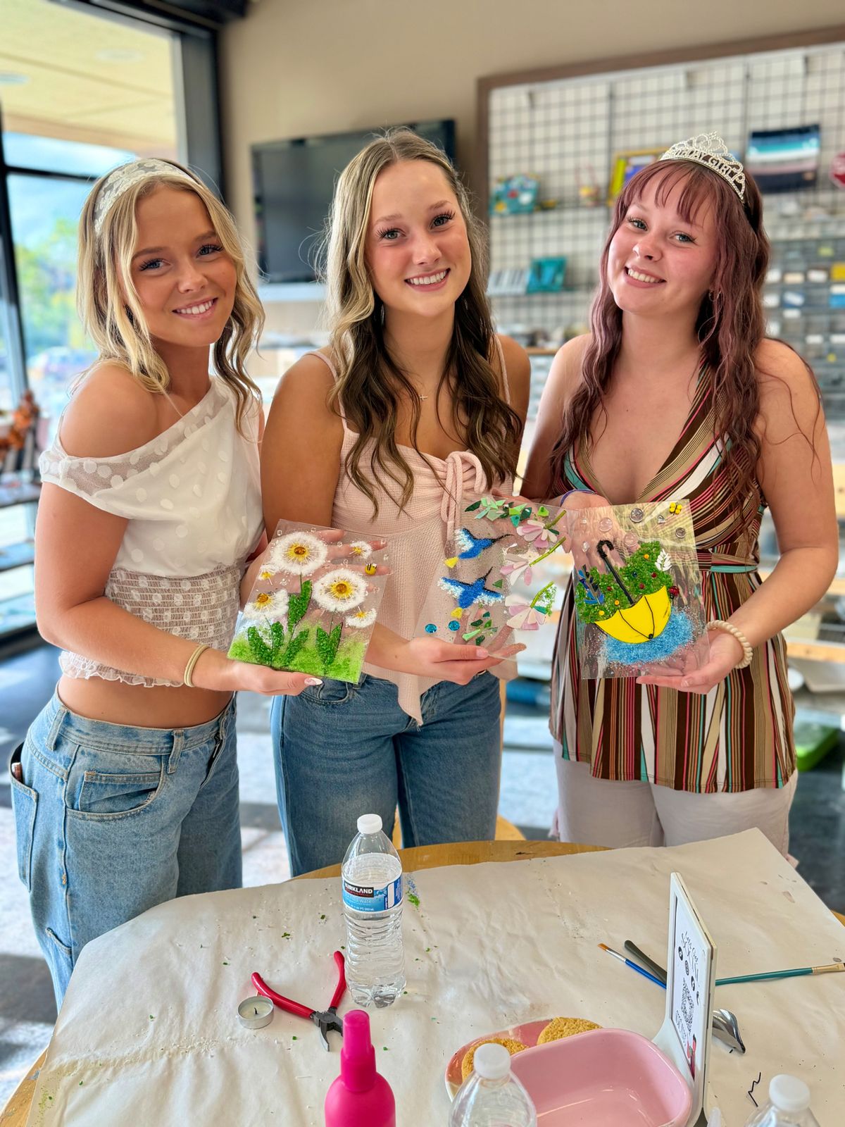 Three guests glass fusing together at Paint Fusion Park City